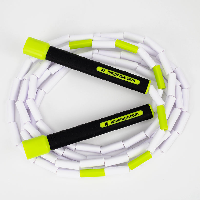 Beaded Rope product photo on white background with jumprope.com on the handles