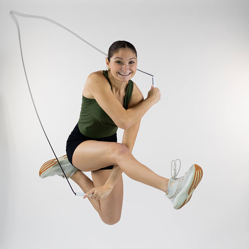 Woman jumping with a jumprope.com Freestyle Rope