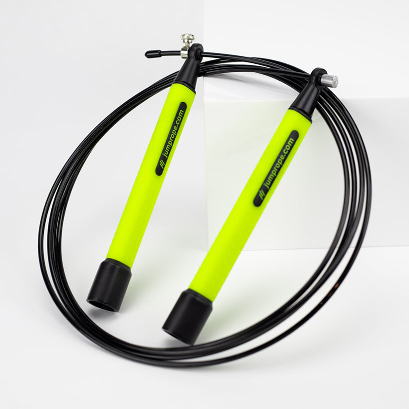 Speed Rope product photo on white and background with jumprope.com on the handles